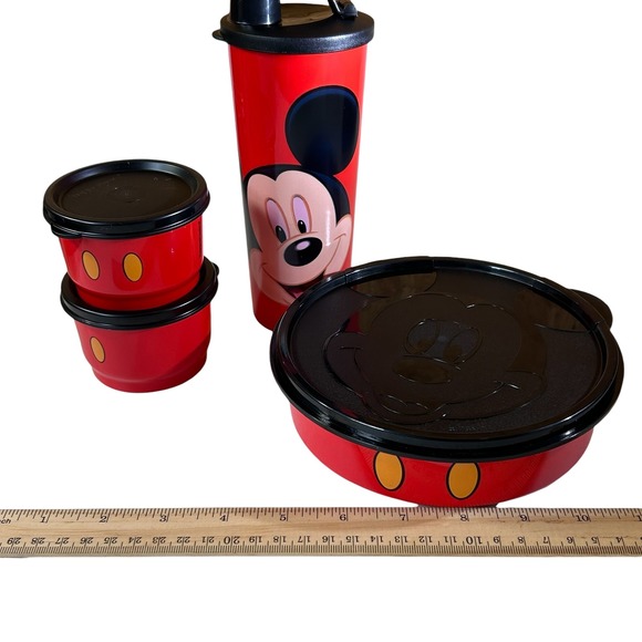 Disney Mickey Mouse Tupperware Set 16 oz Tumbler+Bowl+2 Snack Cups-Cute! Unused - Picture 9 of 9